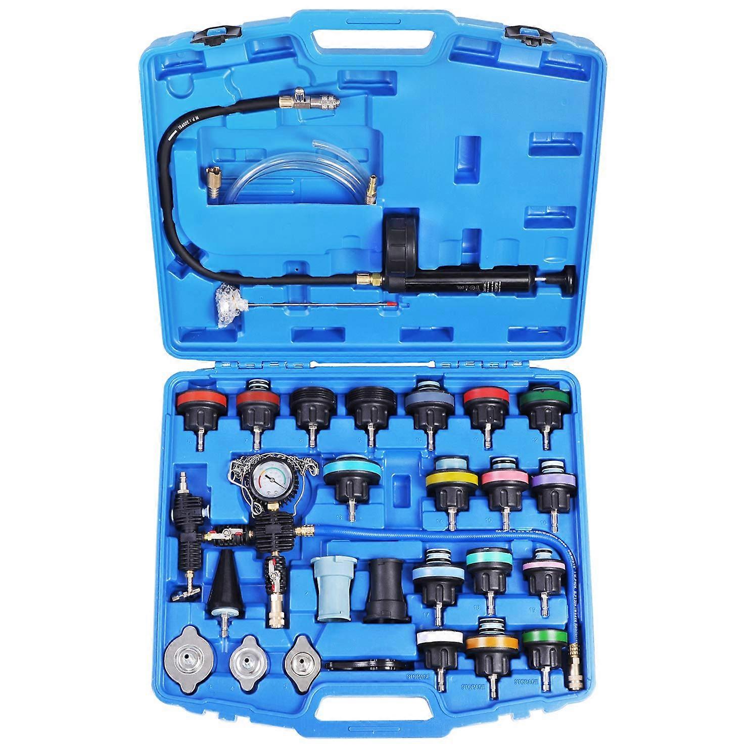 Radiator Pressure Tester and Cooling System Vacuum Refill Kit 28PCS Universal Leak Detection Tool with Gauge and Adapters