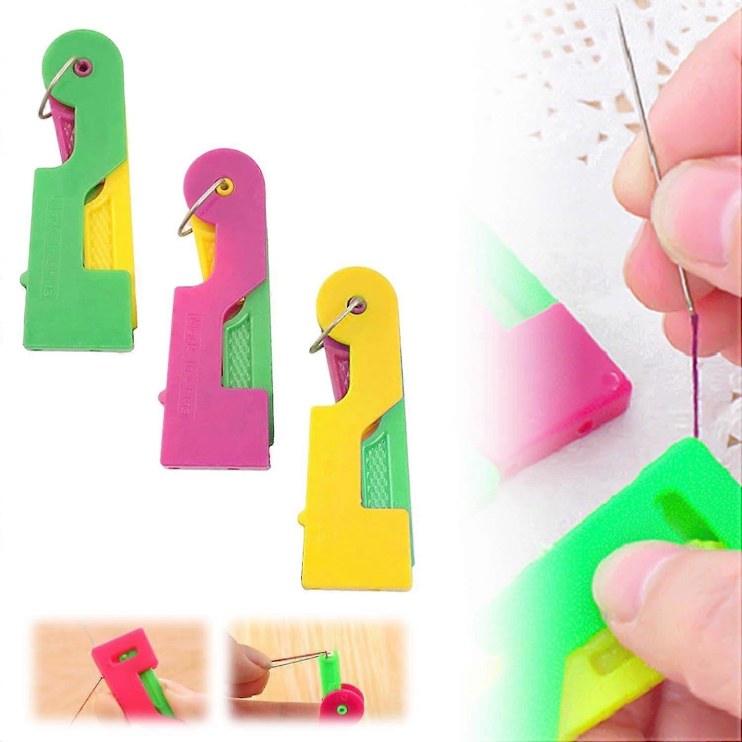 Automatic needle threader, 2025 new model needle threader, upgraded automatic needle threader, random color (3-piece set)