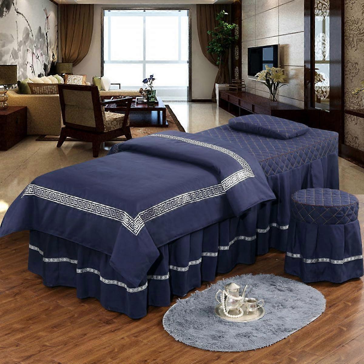 Massage Table Sheet Set Microfiber Spa Bed Cover with Face Hole, Breathable Fabric, 4Piece