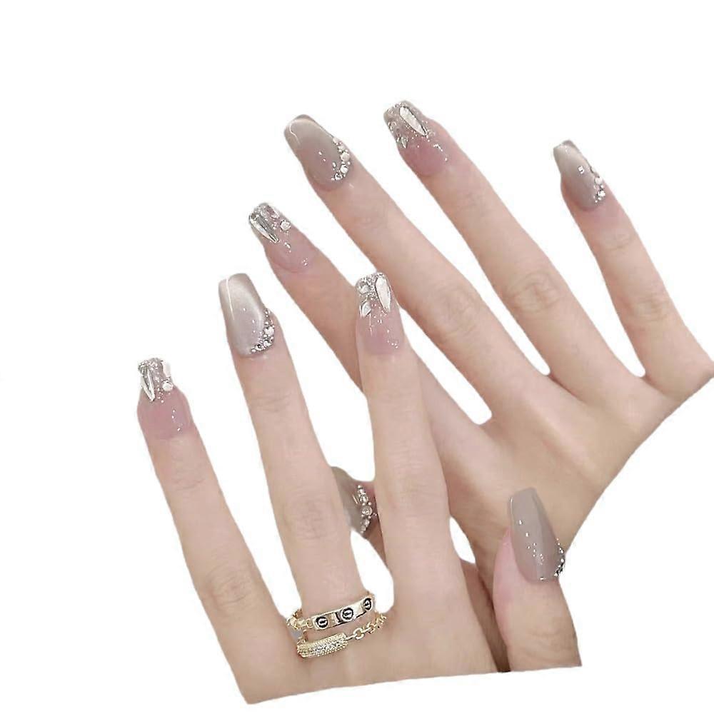 Flash Glow Cat Eye Press On Nails with Floral and Starry Design, Multiple Sizes, Short Square