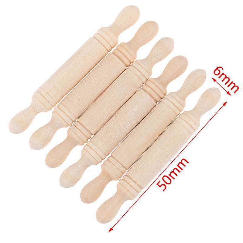 6Pcs Dollhocome Miniatures Wood Rolling Pin Toy For Educational Intelligence Creativity Development Rolling Stick Kitchen Prop