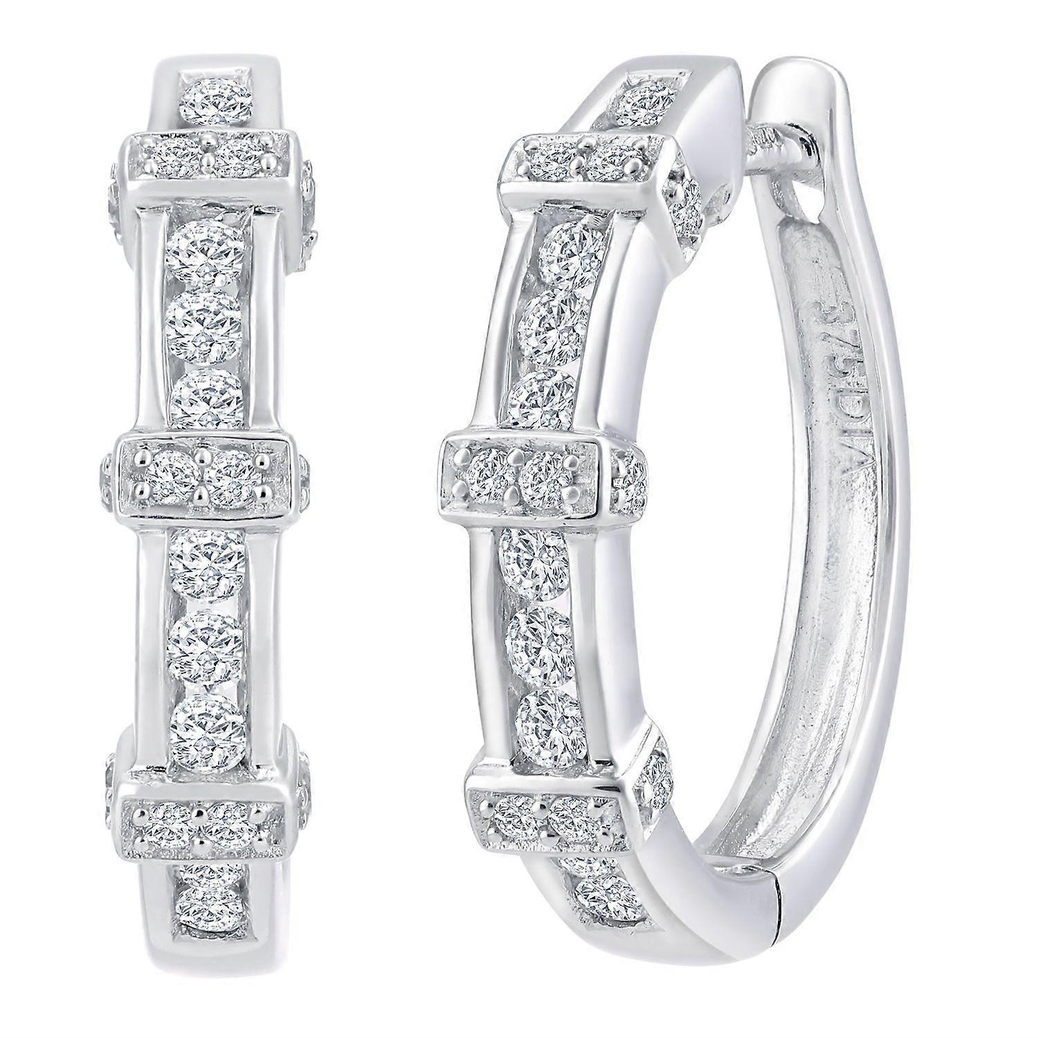 Jewelco London 9ct White Gold Round 1/2ct Diamond Channel Hoop Earrings 3mm