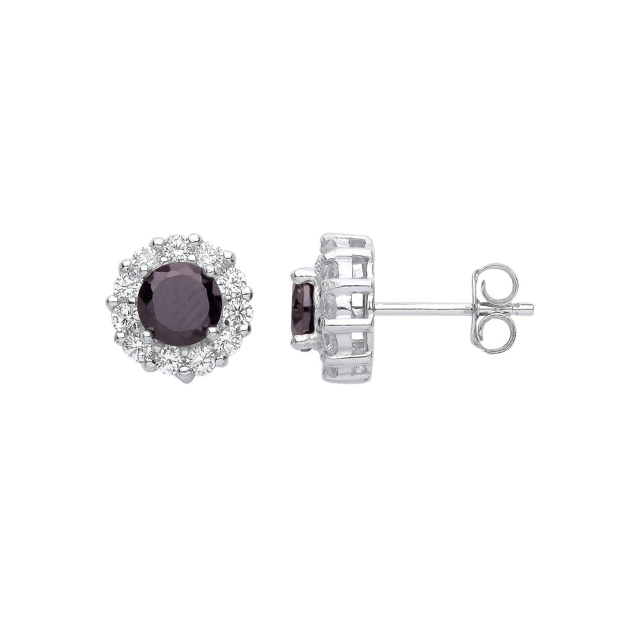 Jewelco London Ladies Rhodium Plated Sterling Silver Black CZ Round Halo Cluster Stud Earrings