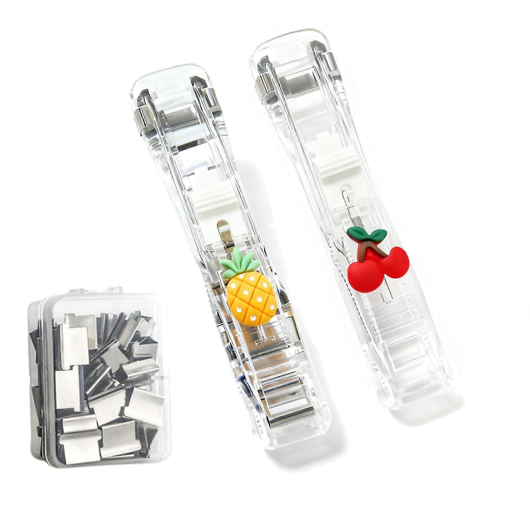 2pcs Portable Stapler with Binder Clips Set, Cartoon Design, NonDestructive Clamping, Easy Use