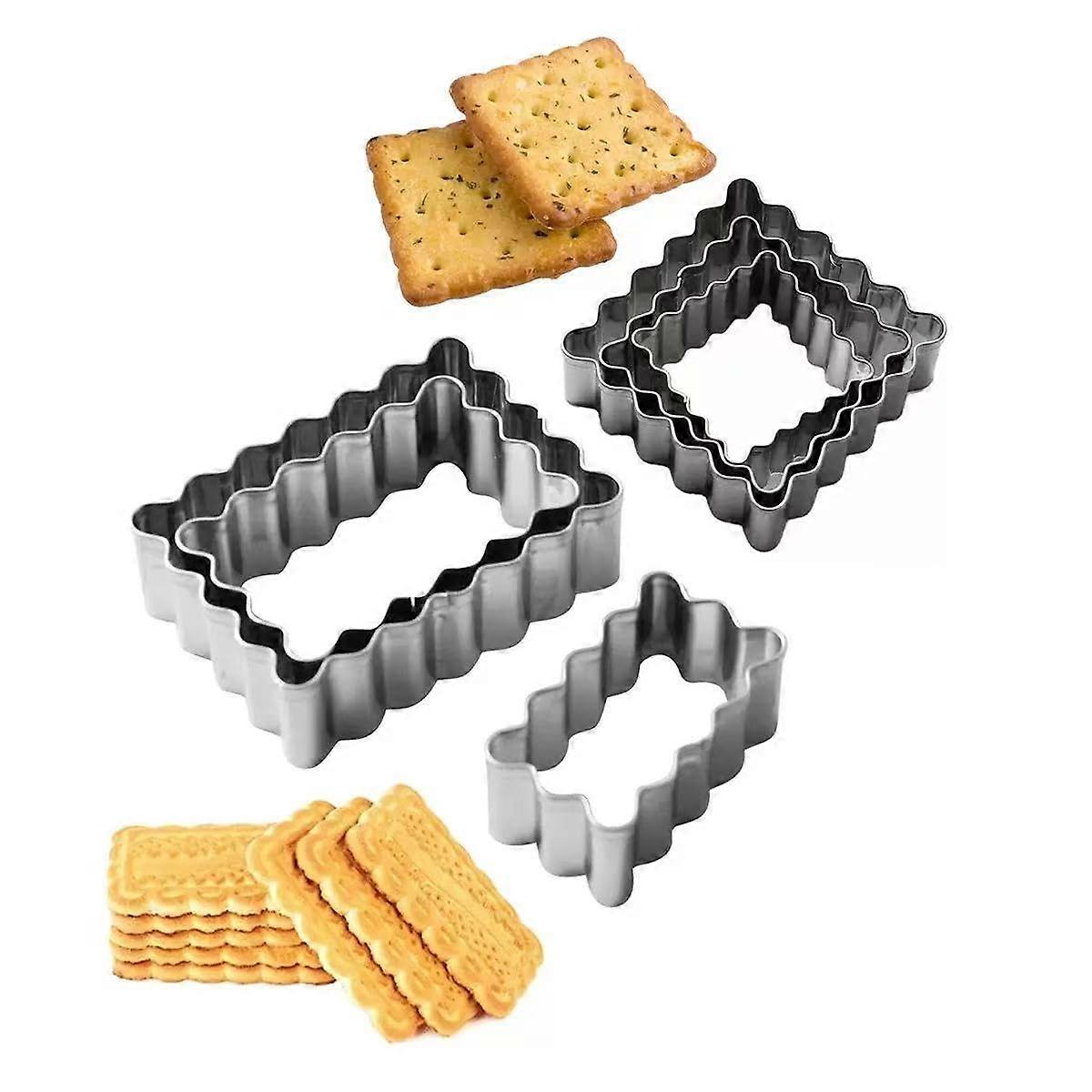 6Pcs Scalloped Cookie Cutter Set Stainless Steel Square and Rectangle Decorative Edge
