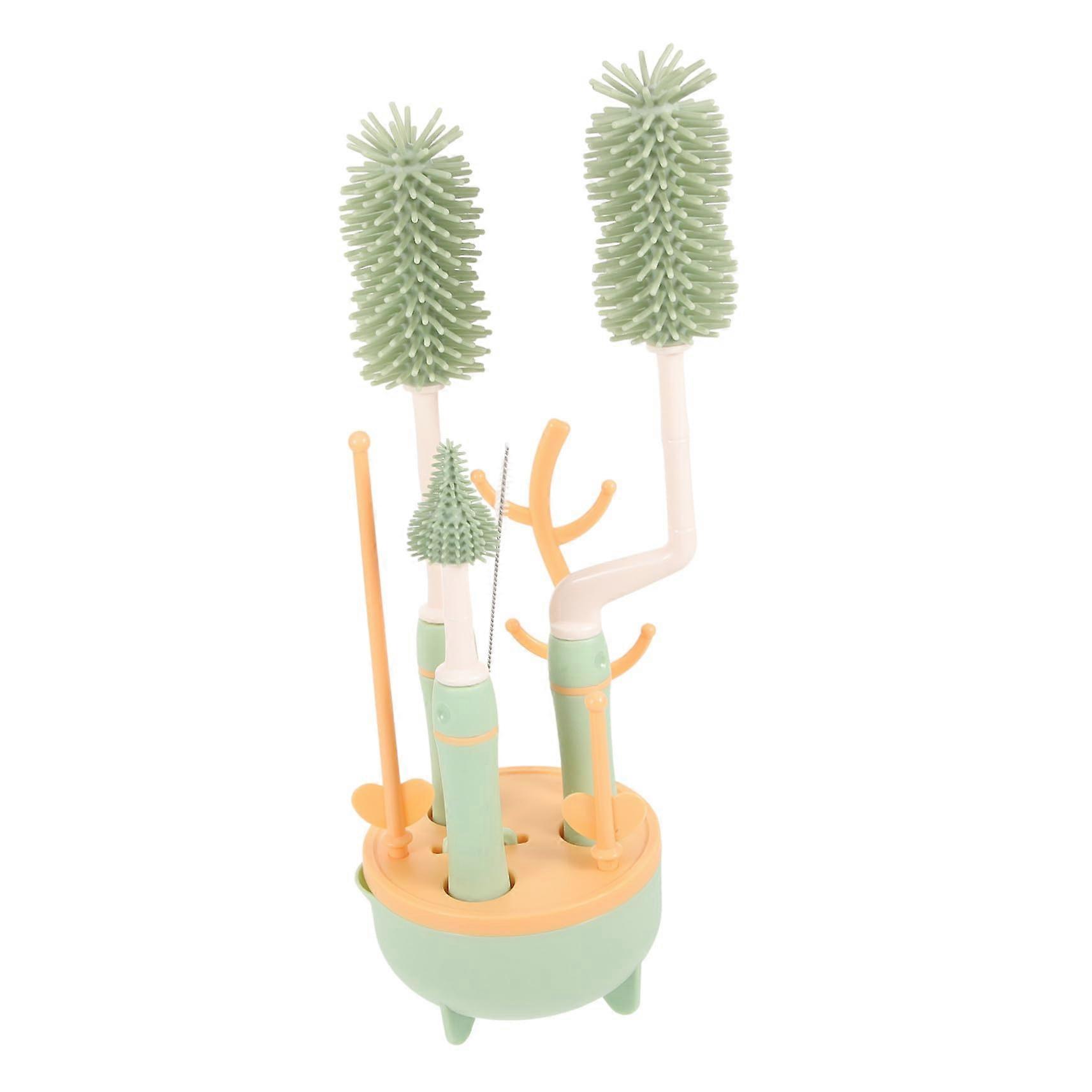 Bottle Cleaning Brush with Stand, Long Handle, Includes Straw and Pacifier Brushes, Green