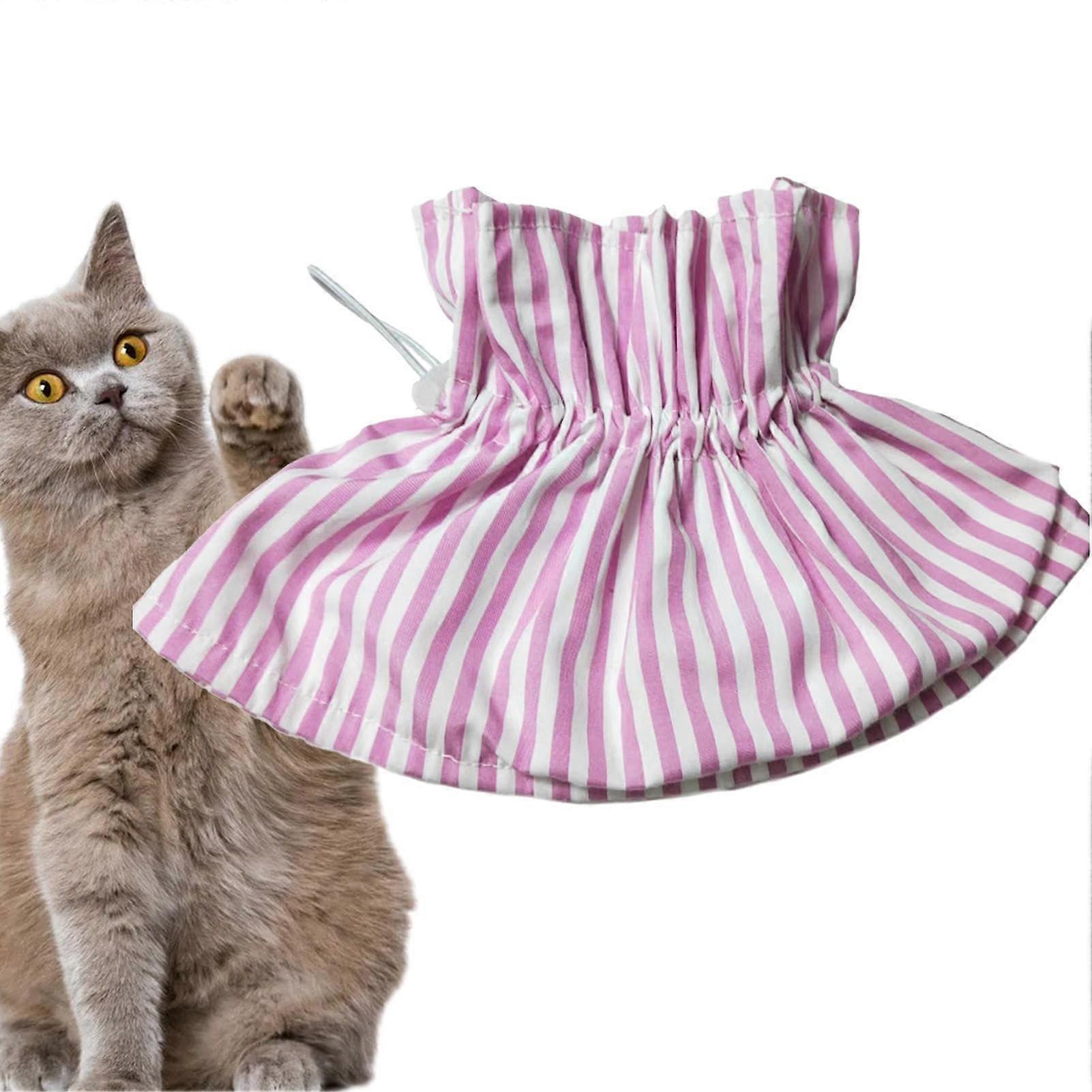 Cat Recovery Collar with Adjustable Soft Fit, Cute Stripe Design, Comfortable Polyester Protection