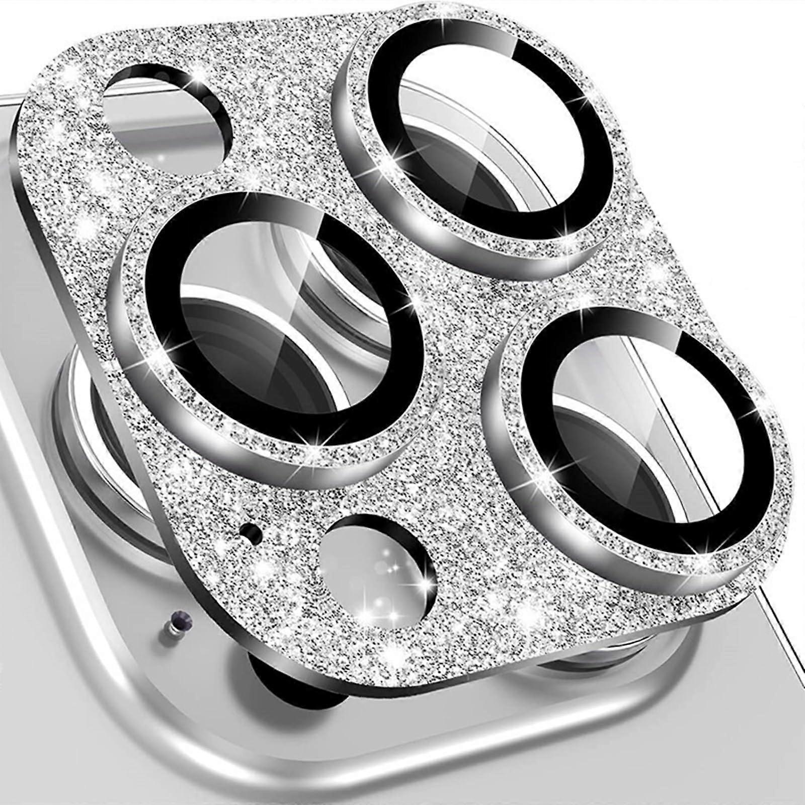 Glitter Tempered Glass Camera Lens Protector Cover Silver for iPhone 16 Pro Max 14 Pro