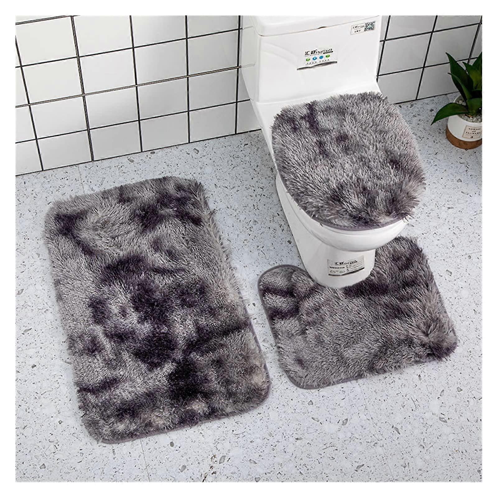 3 Piece Solid Color Bathroom Rug Set with Soft Cushioned Comfort and Moisture Absorption