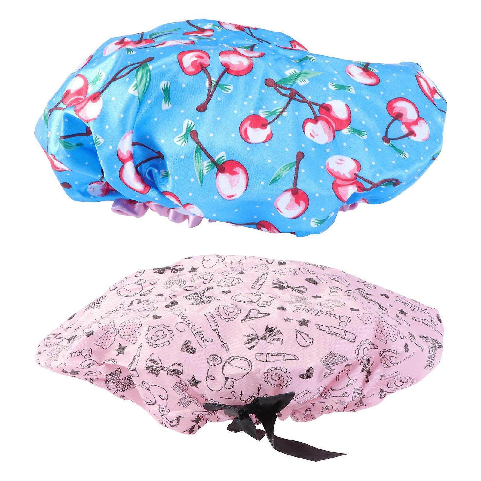 Bath Cap for Shower Use 2Pcs Waterproof Double Layer Hair Caps