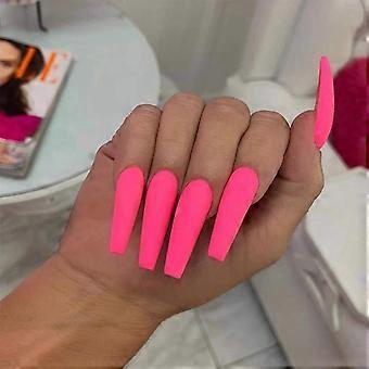 Extra Long Matte Pink Press On Coffin Nails 24Pcs with Instant Salon Look and 12 Size Options