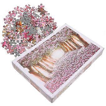 1Pc Cherry Tree Jigsaw 1000 Pieces Cherry Blossom Jigsaw Puzzle for Fun Oil Painting Jigsaw for Adult (Pink)
