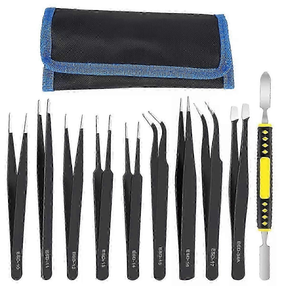 10Pcs Precision ESD Tweezers Set, Anti-Static Tools