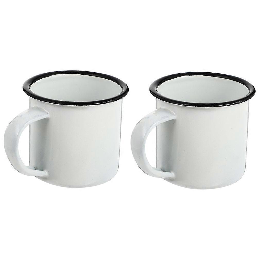 White Enamel Mug Coffee Tea Drinking Cups Practical 2Pcs Set