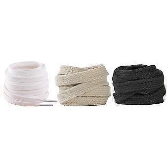 3 Pairs 120cm Pure Cotton Shoelaces Simple Flat Shoelaces Canvas Shoe Tie Lace for Sneaker Canvas Shoes Use (White+Black+Beige)
