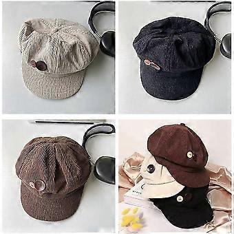 Women Corduroy Beret Hat Vintage Buttons Autumn Winter Octagonal Newsboy Korean Painter Peaked Artist Color Hats