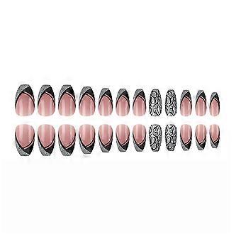 French Manicure Press On Nails Square Glitter False Nails Medium Silver Easy Trim Shaping (P00328)
