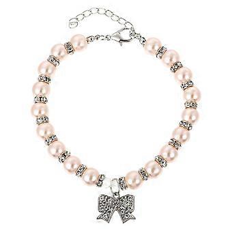 Pink Cat Pearls Necklace Alloy with Bowknot for Pet Use Fashion