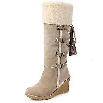 Scarpe da donna Pelliccia sintetica foderata ginocchio stivali alti zeppa stivali