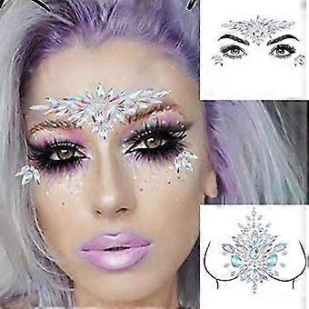 Pegatinas de cara de diamantes de imitación Gemas de cara de sirena Joyas Festival Cofre Joyas del cuerpo Tattos temporales Cristal para mujeres y niñas 2 juegos (Patrón 4)