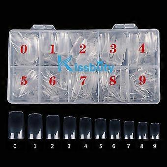 500 PCS Clear Full Cover Acrylic False Nail Tips Set with Box, 10 Sizes, PreNumbered for Easy Use