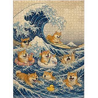 Shiba Inus Off Kanagawa Jigsaw Puzzle - Adorable Edition of the Classic Art SQZ072