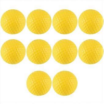 10 pelotas de golf de poliuretano elásticas suaves y amarillas para practicar en interiores.