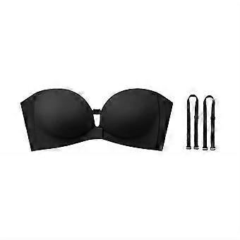 Women's Strapless Front Closure Bra Convetible Padded Push Up Wireless Bras Anti Slip Invisible Bra Traceless Brassiere Black S