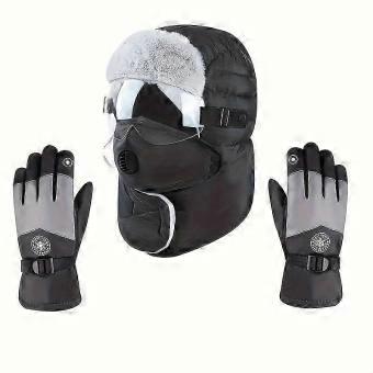 2-teiliges Winter-Set: Warme, kältebeständige Winterkleidung, robuste, winddichte Mütze mit Ohrenschützern, Maske und Halswärmer, Touchscreen-kompatibel