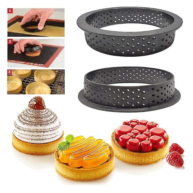 4pcs Cake Pan Tart Ring Perforated Round Mousse Circle