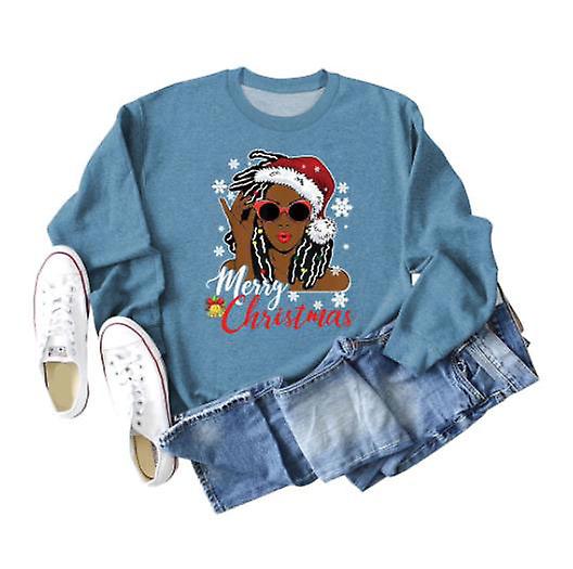 Kvinders runde halstop efterår og vinter mode juleprint Casual langærmet dame nyt design Glædelig jul sjov mønster print løs sved