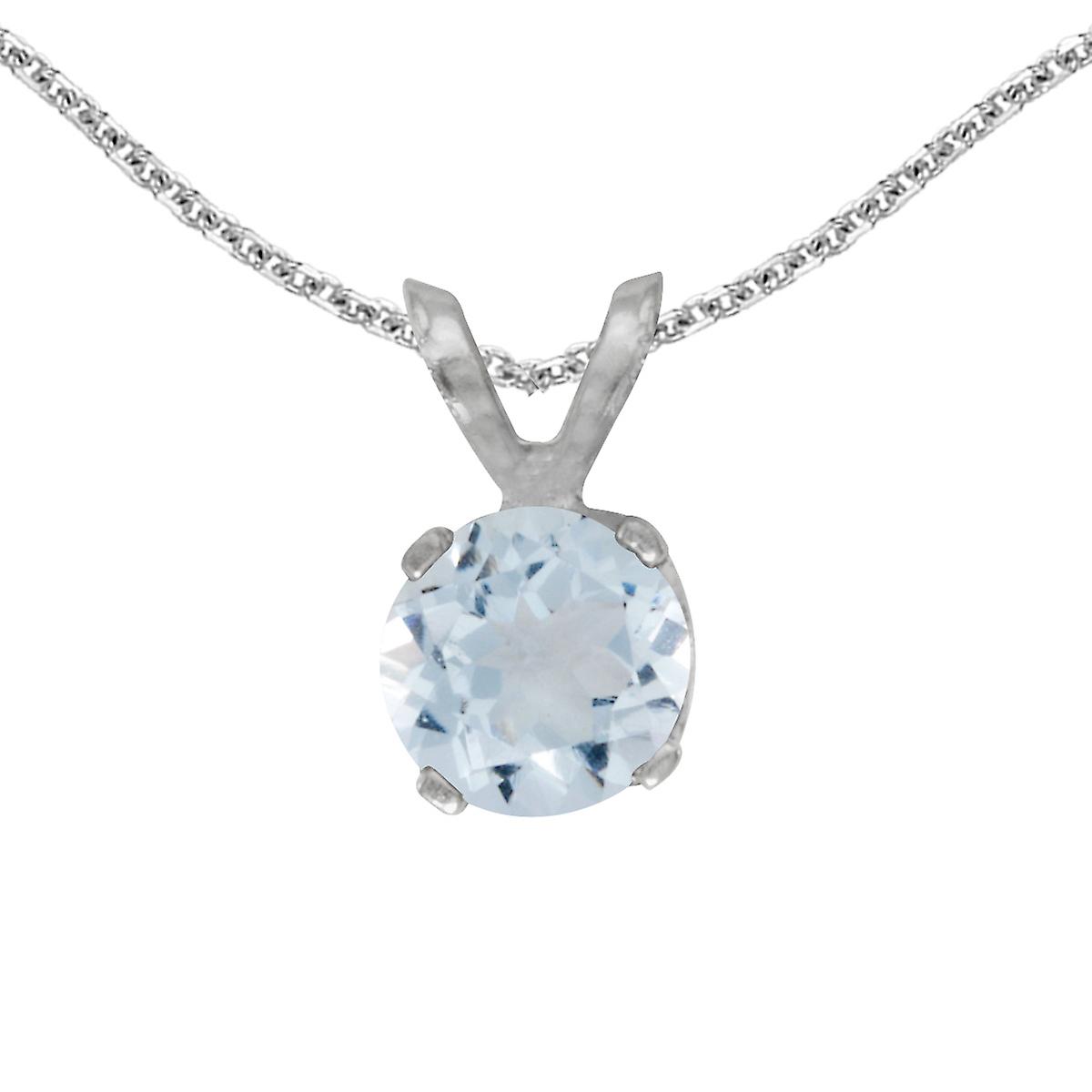 LXR 14k Or Blanc Rond Pendentif aquamarine 0.29 ct