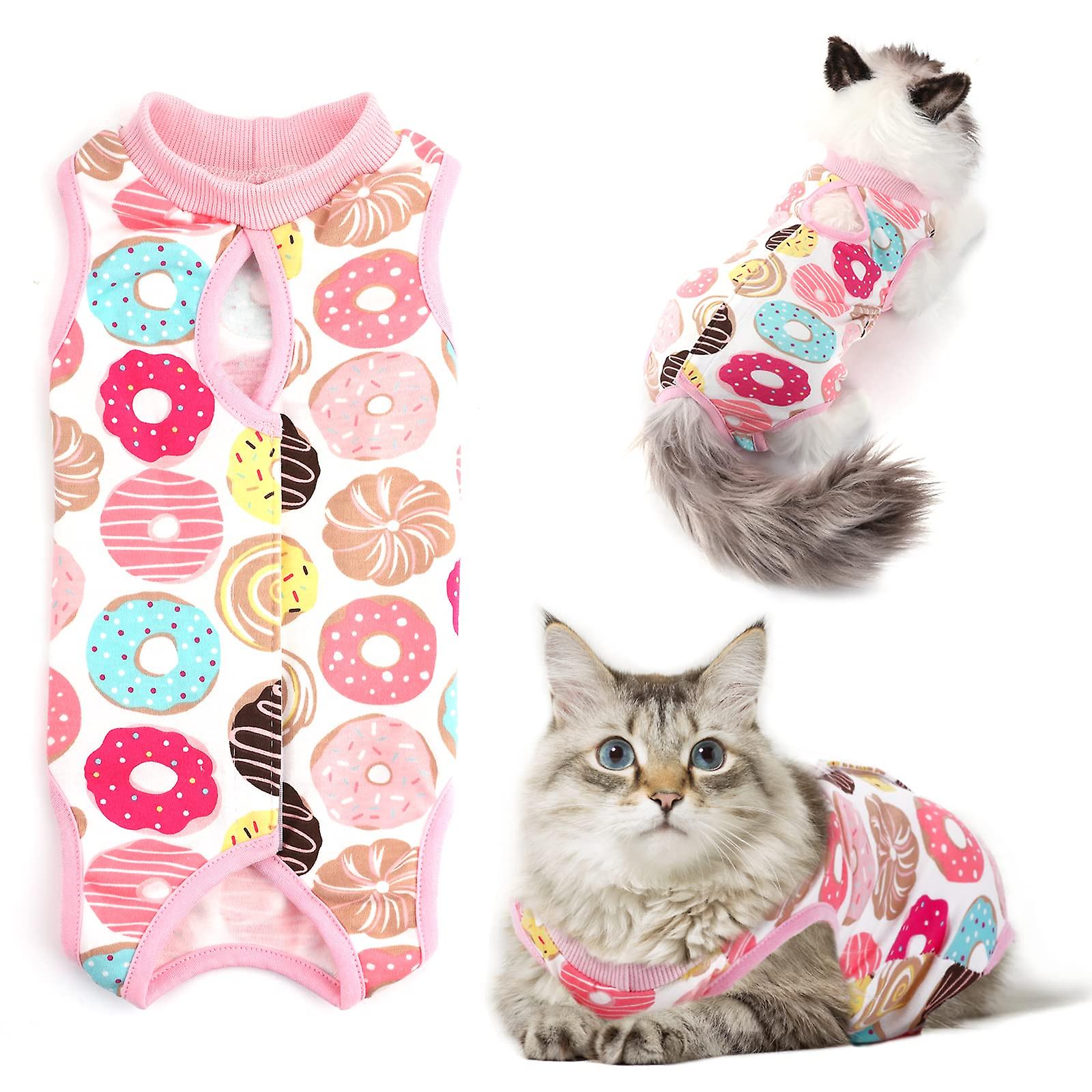 Cat Surgical Recovery Suit for Indoor Pets, Soft Pyjama Suit for Cats and Dogs After Surgery, Size M, Doughnut Design