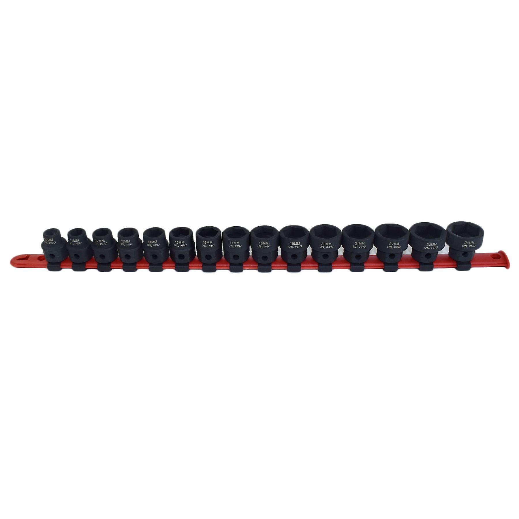 Metric Stubby 1/2" Drive Shallow Sockets With Hex Shank 10mm - 24mm 15pc Set
