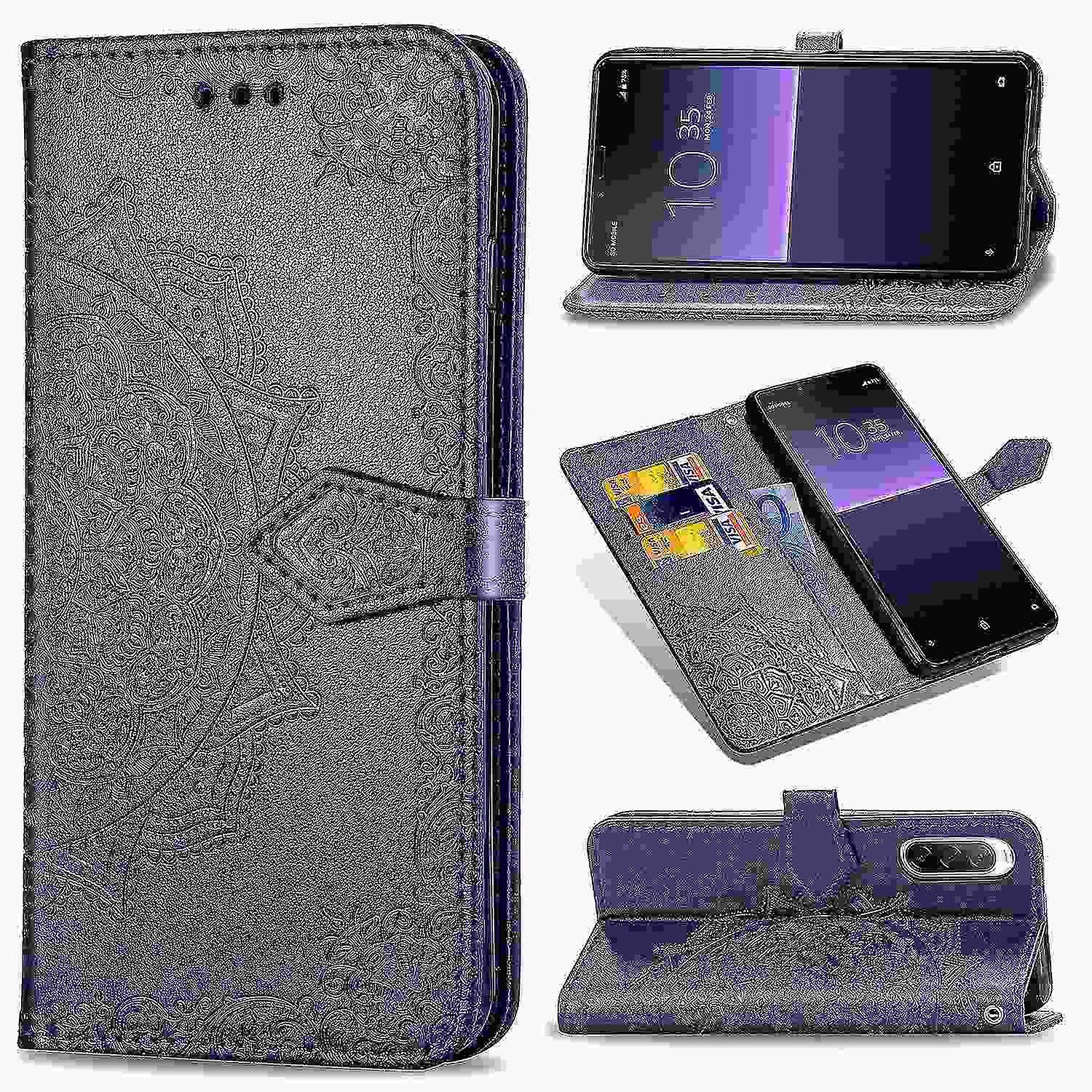 Compatible With Xperia 10 Ii Case Leather Wallet Cover Emboss Mandala Magnetic Flip Protection Shock