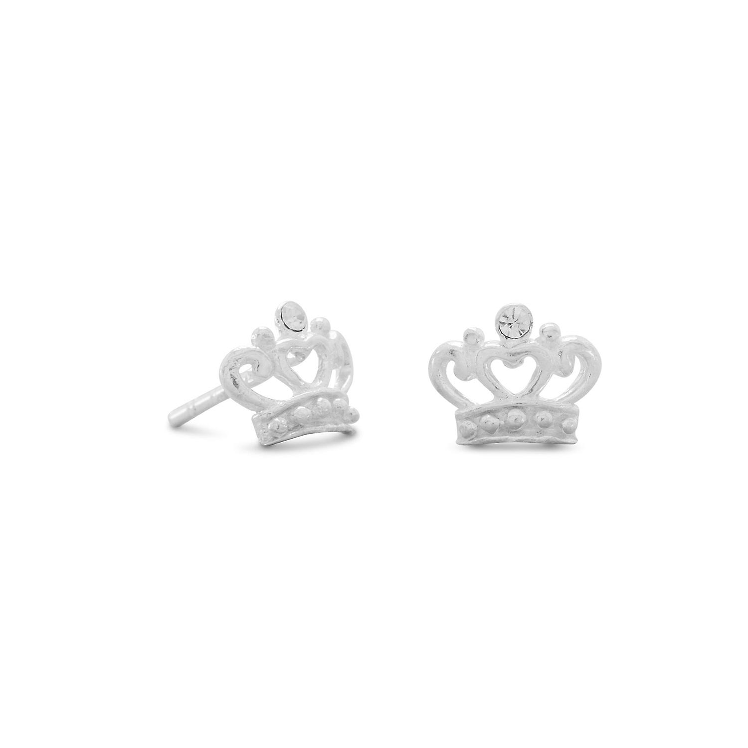 925スターリングシルバーカットアウトクラウンスタッドピアスクリスタルアクセント6mm x 7.5mm-女性用スタッドピアス
