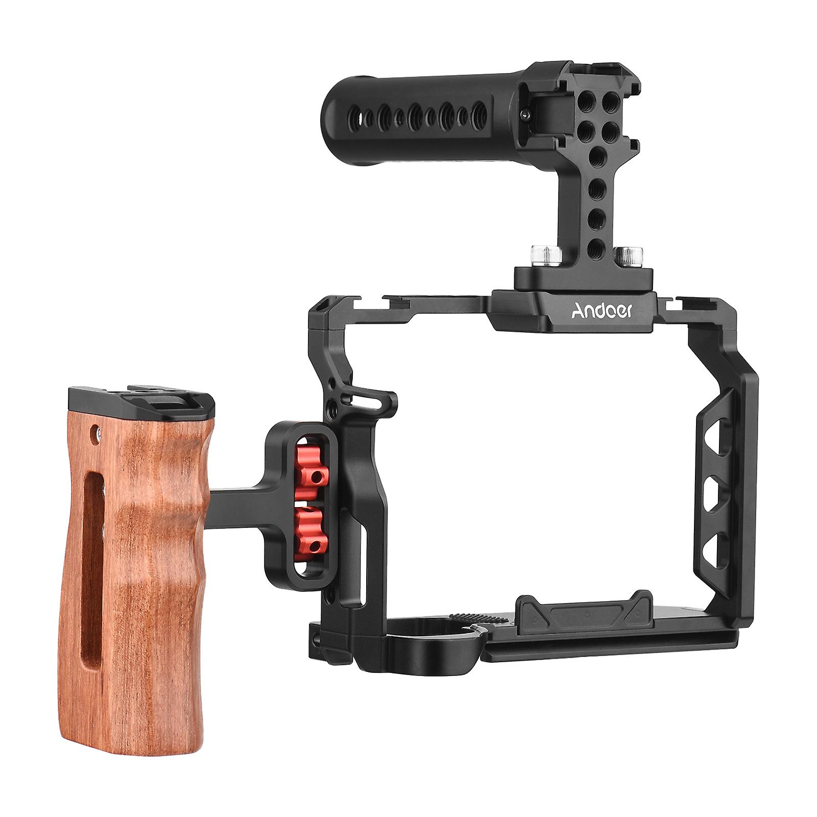 Aluminum Alloy Camera Cage Kit With Top Handle Grip Wooden Side Handle Grip