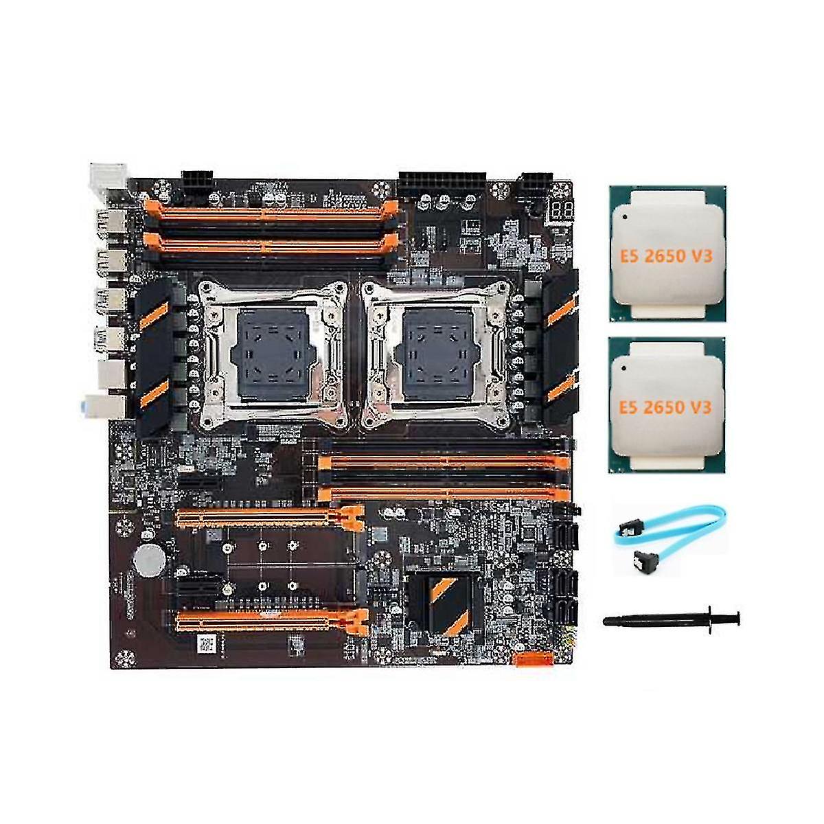 X99 Dual Cpu Moederbord Lga2011 Ondersteuning Ddr4 Ecc Geheugen Moederbord + 2xe5 2650 V3 Cpu + SATA-kabel + th