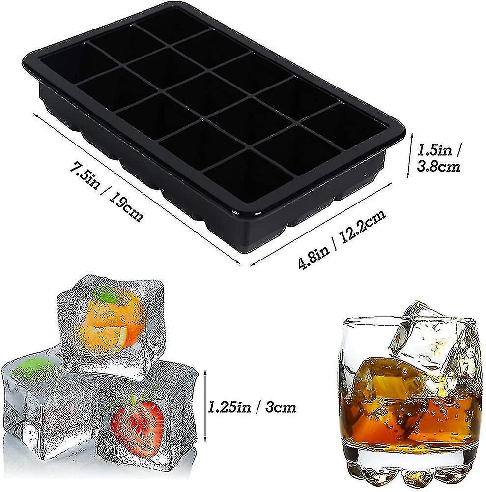 15 Compartment Ice Cube Tray, Set Of 2 Silicone Ice Cube Trays