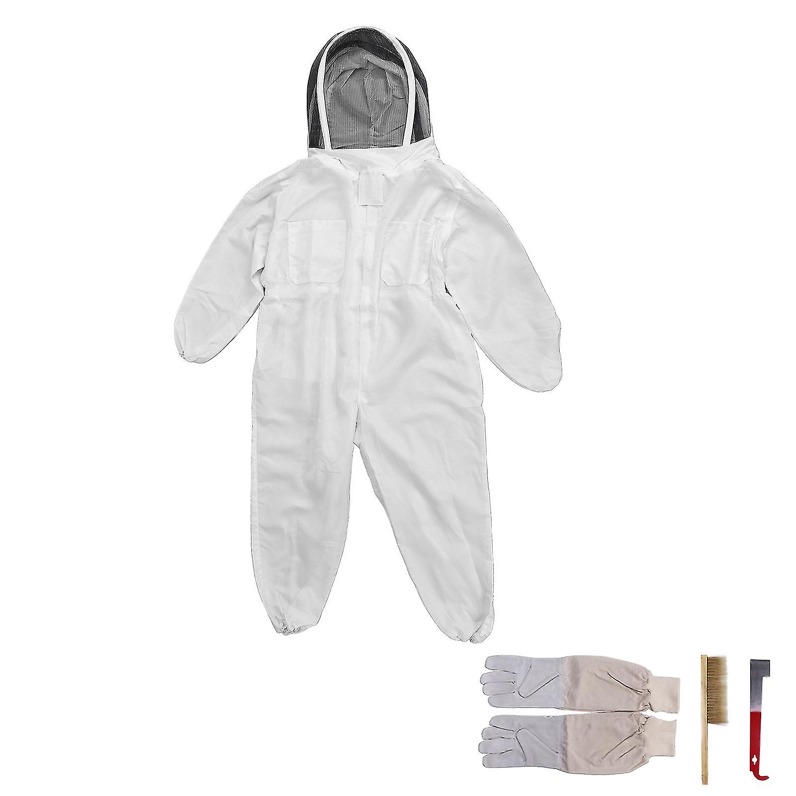 Beekeeping Suit White Lightweight L Size Protective Gear with XXL Canvas Gloves Boar Bristle Bee Brush Half Red Pig Tail Knife Set Durable Kit Optimis