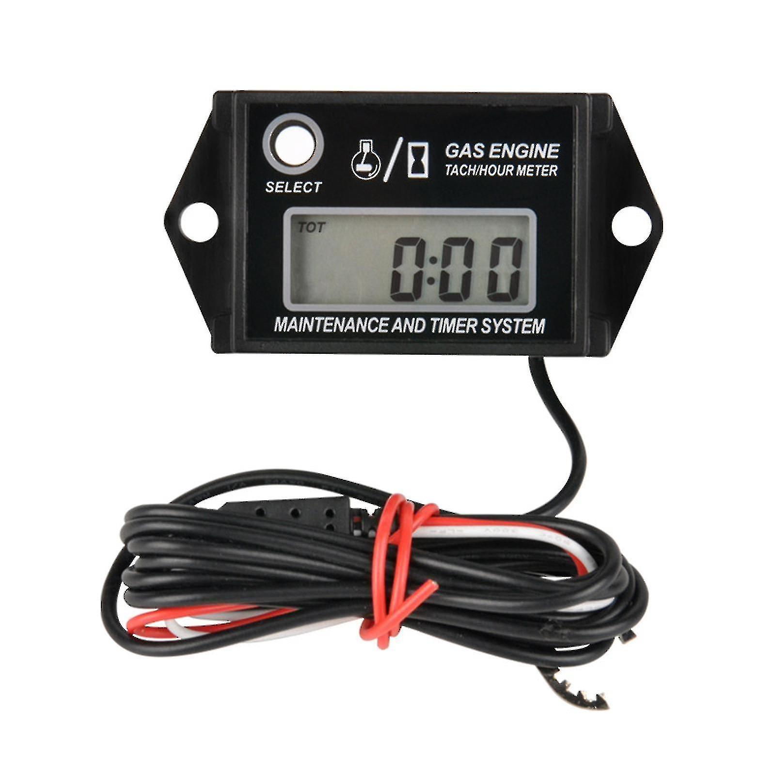 LCD Digital Tachometer Gas Engine Tach/Hour Meter Resettable RPM Tester for 2/4 Stroke Engine Motorcycles with Maintenance Reminder Function