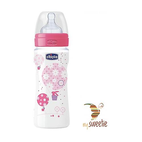 Baby bottle baby bottle 330ml 4m + fast flow silicone 1 unit (Pink)