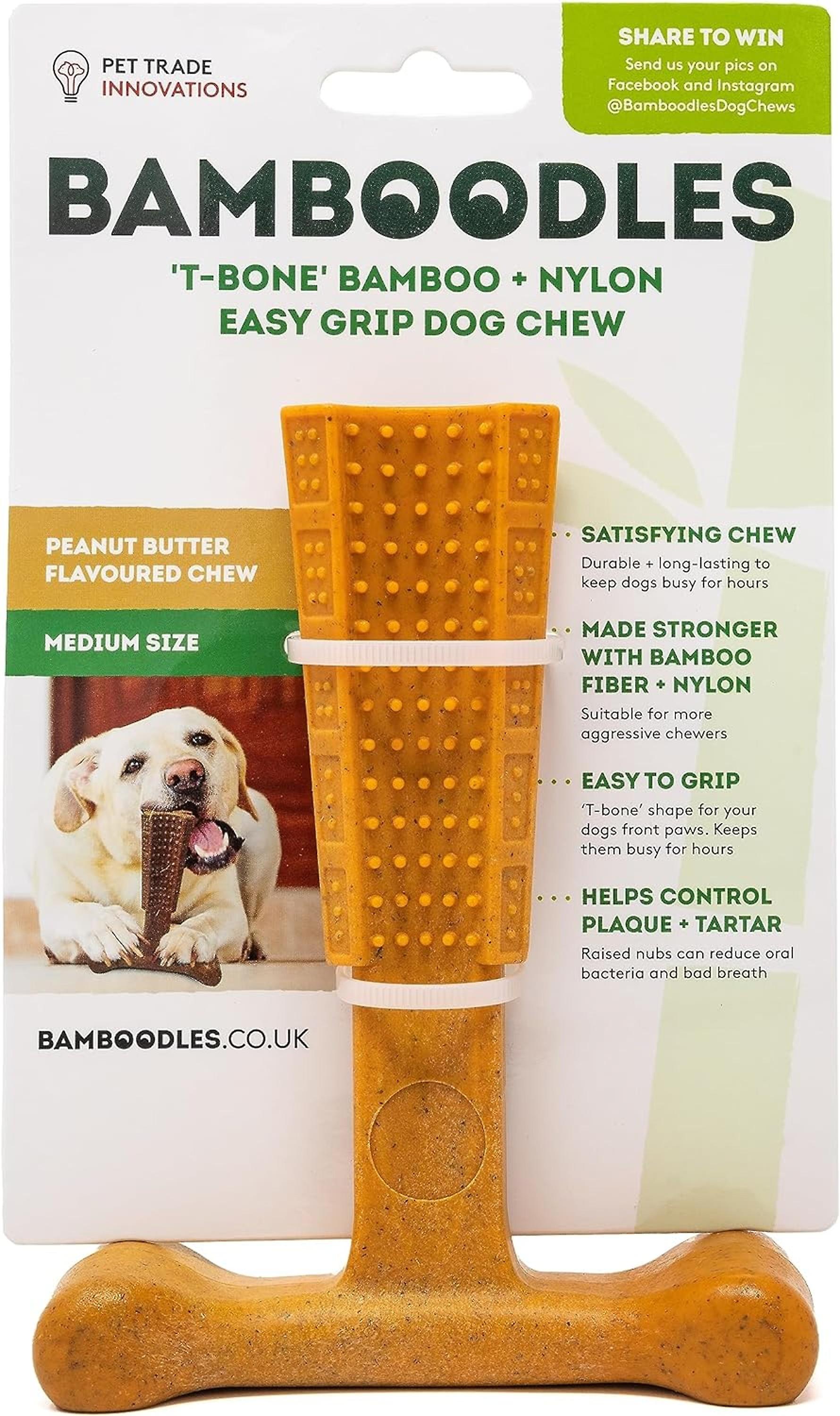 Bamboodles T-Bone Chew Toy for Dogs - Large 7" Peanut Butter Flavour