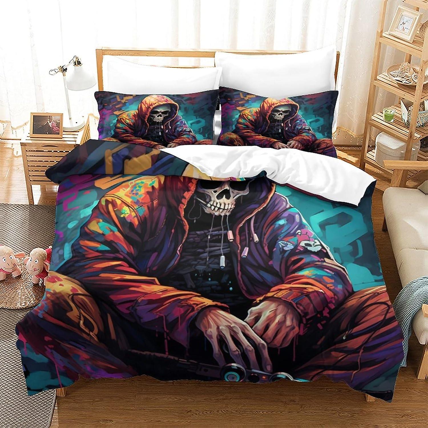 PGtaa Human Skeleton Påslakan Set för barn Sängöverdrag Vuxna Sovrum, 3D Street Style Sängkläder Täcke Överkast, Mjuk Microfiber Sänguppsättning 3-delad