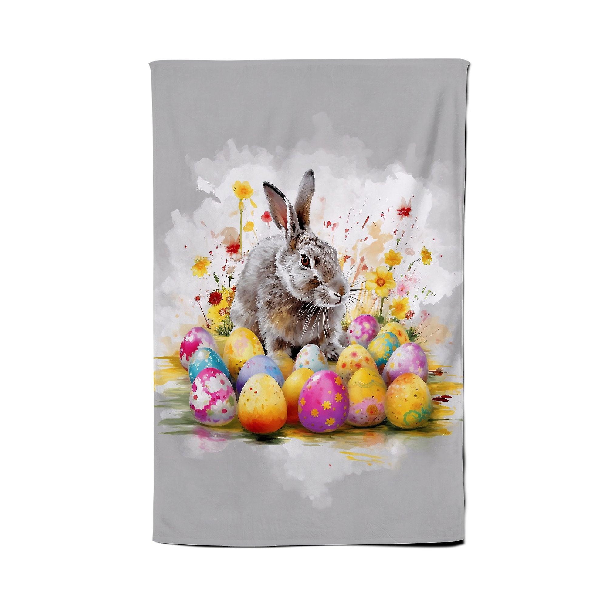 Splashart Easter Bunny And Eggs Tea Towel