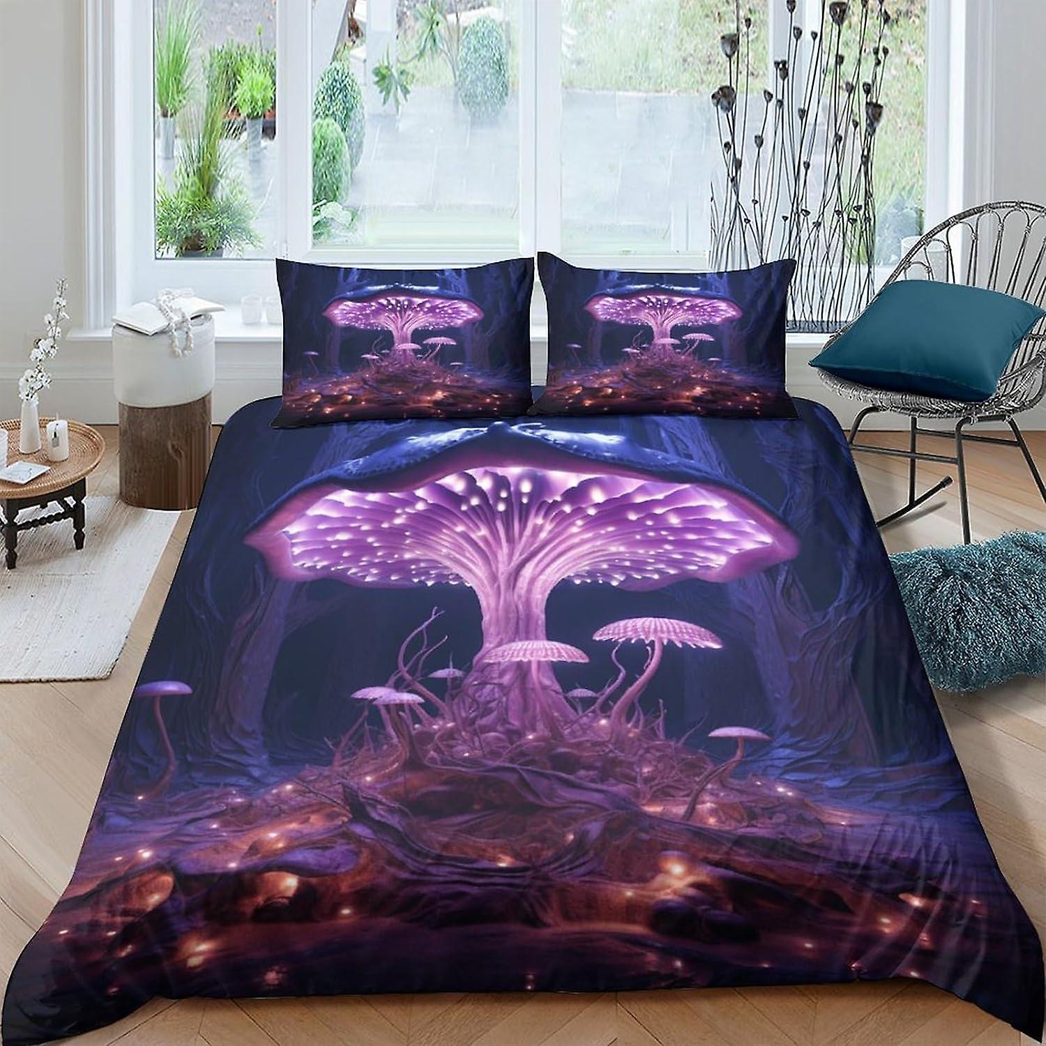 VCLUST Fantasy Mushrooms Printed Duvet Cover Set Bedding Set 3 Pieces Soft Microfiber Fairy Forest Quilt Cover with Pillowcases And Zipper Closure