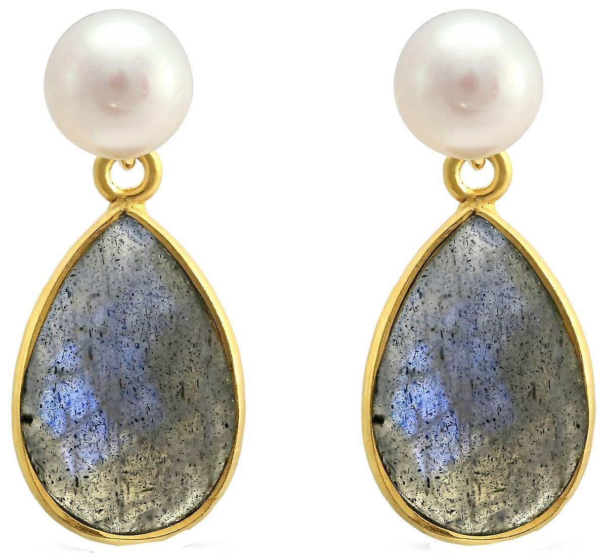 Pearls of the Orient Clara Freshwater Pearl Labradorite Drop Earrings - Grey/Blue