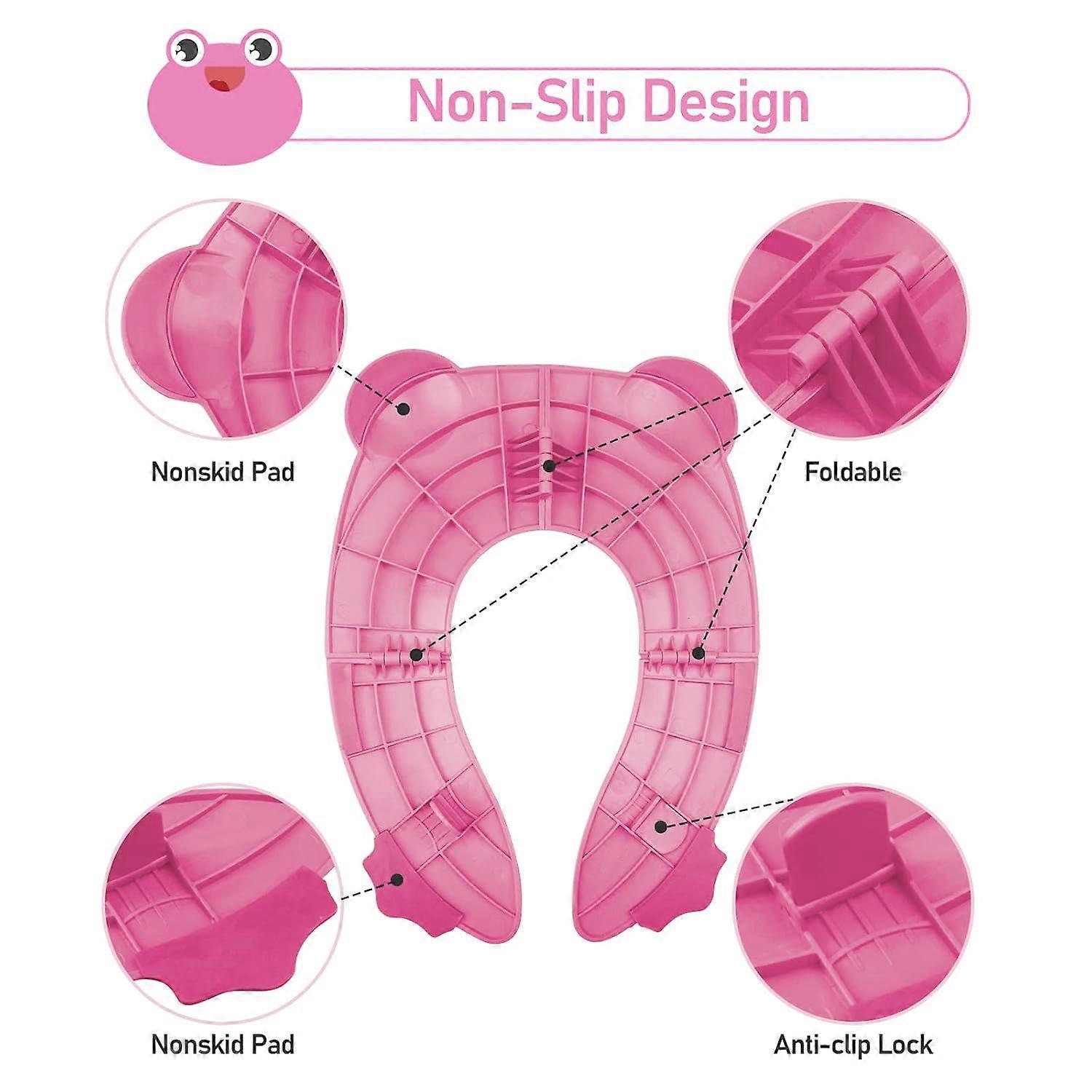 مقعد مرحاض قابل للطي للأطفال ، مقعد تدريب مرحاض محمول للأطفال ، مدرب نونية للسفر للأطفال الصغار مع حقيبة تخزين ، ضفدع وردي