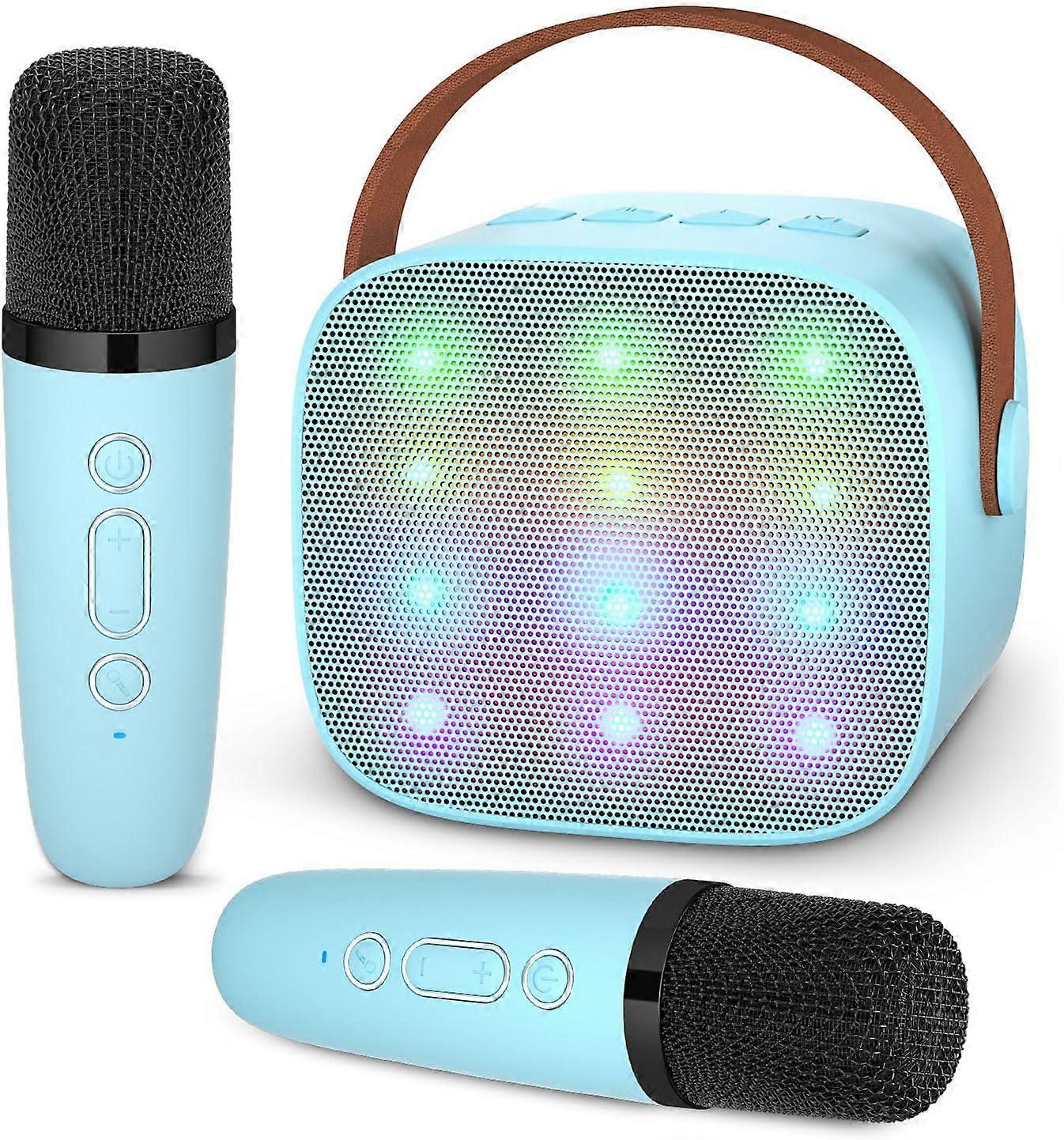 Microphone de karaok avec 2 microphones sans fil (bleu), microphone
