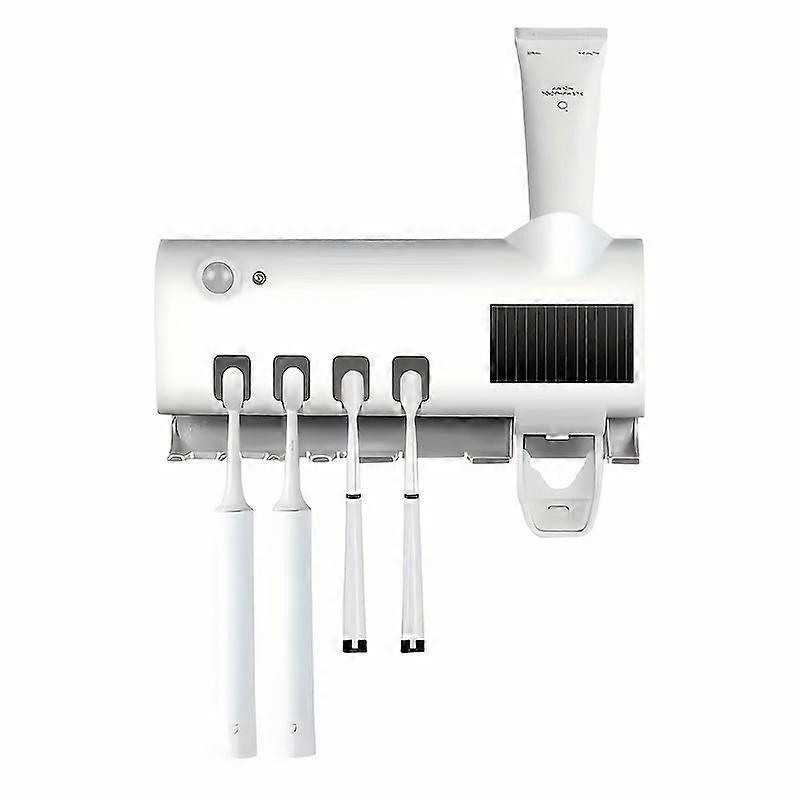 Intelligent Toothbrush Station - 4-Slot UV Disinfection, Automatic Toothpaste Dispenser, Solar-Powered, Wall-Mounted, Rechargeable Lithium Battery, US